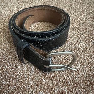 VTG Tex Tan Leather Belt Size 42 Black Embossed Woven Western Classic USA Made